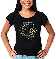 CAMISETA RAGLAN FEMININA MANDALA ASTROLÓGICA METALIZADA OURO
