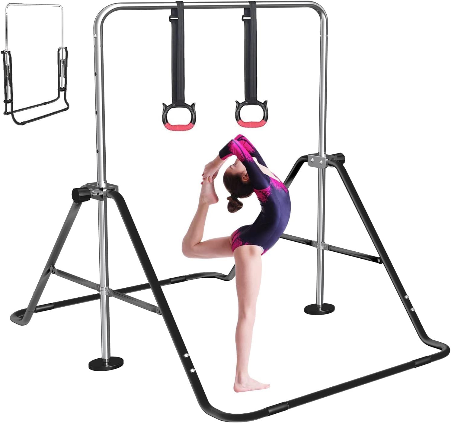 FBSPORT Gymnastics Bar for Kids, Adjustable Height Gymnastic Horizontal Bars,Junior Training Bar Children Folding Training Monkey Bars for Home Using Black