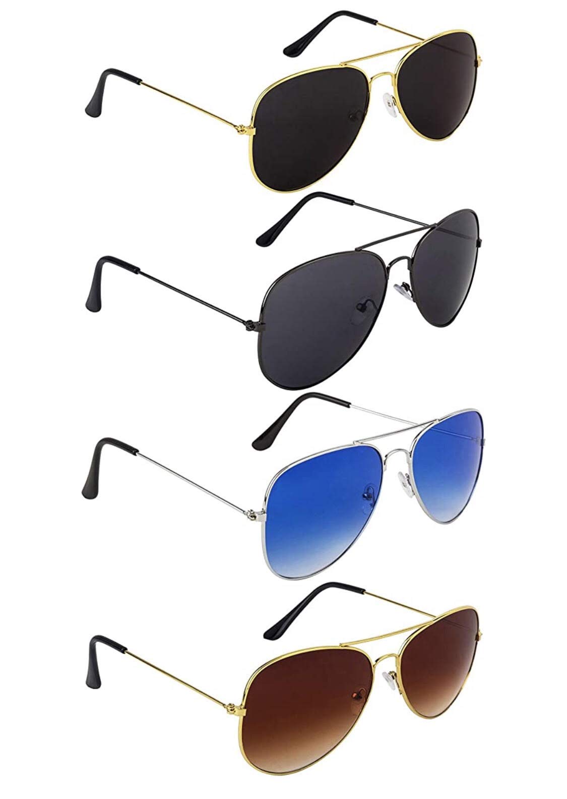 Aviator Sunglasses For Men & Women - Black,Blue,Brown,Grey Combo Pack of 4