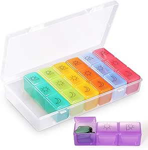 Opret ピルケース 薬ケース サプリメントケース 1週間 1日3回 携帯用 習慣薬箱 薬入れ コンパクト曜日シール付き (虹色)