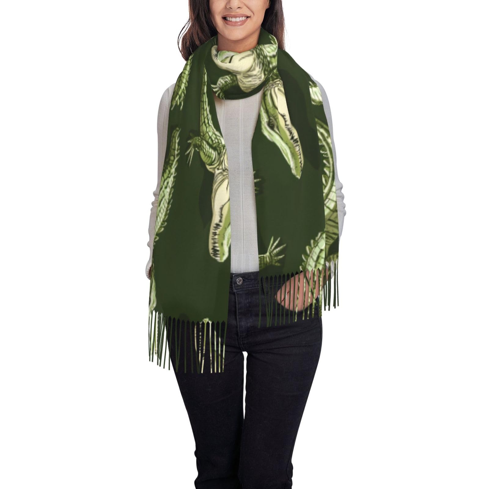 rrxnbcgg Crocodile crawling movements Winter Scarf for Women Shawl Cashmere Feel Tassel Plaid Large Oversized Scarves Wraps.