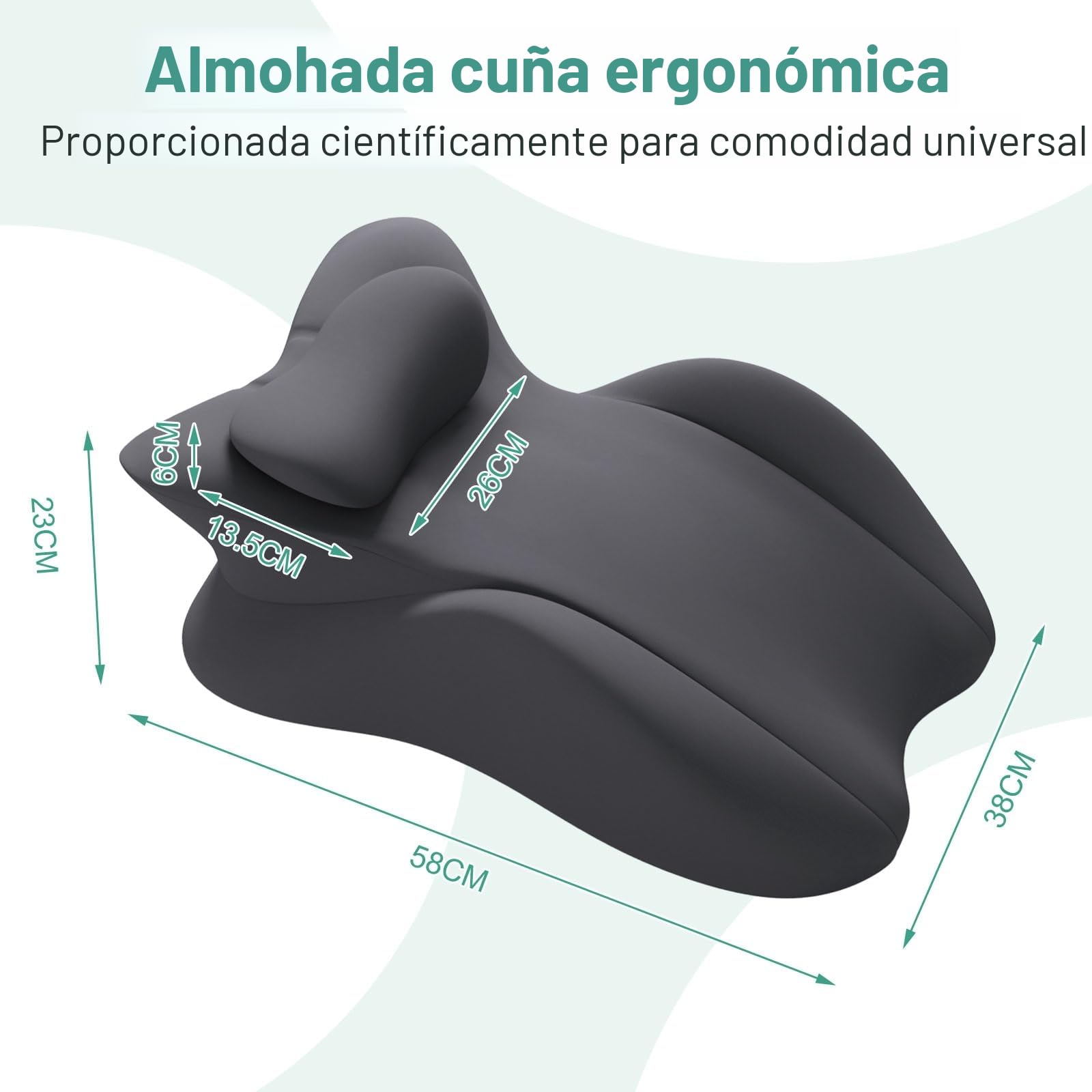Almohada en Forma de Cuña Ergonómica - Almohada para Dormir Boca Abajo y Leer en la Cama, Alivia el Dolor de Espalda y Brinda Soporte al Sentarse, Soporte Lumbar y Cervical con Funda Removible