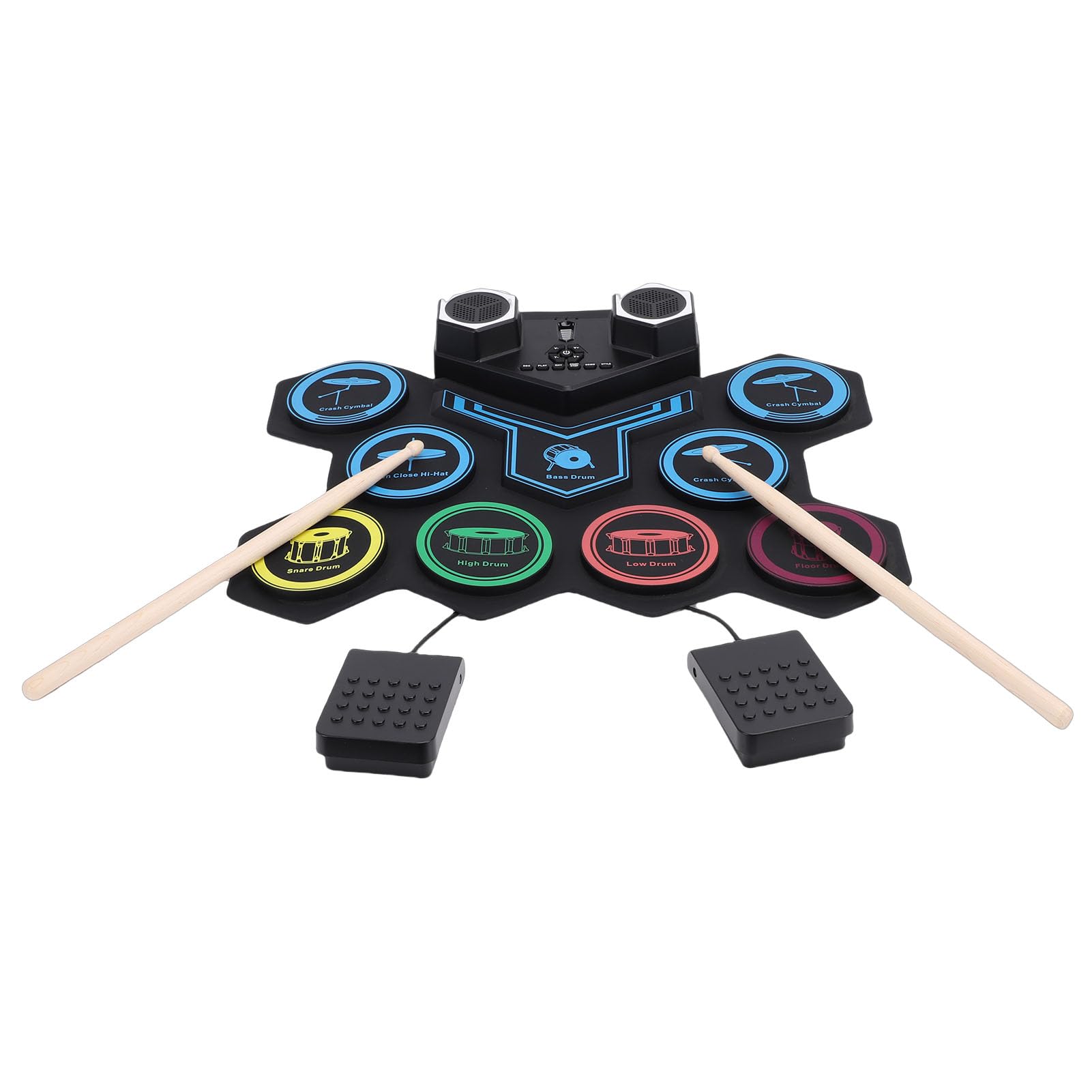 Jeffergarden Aufrollbares Elektronisches Schlagzeug-Set, Silikon-MIDI-Übungspad, Tragbares Schlagzeug-Set mit Integrierten Lautsprechern für Kinder und Anfänger