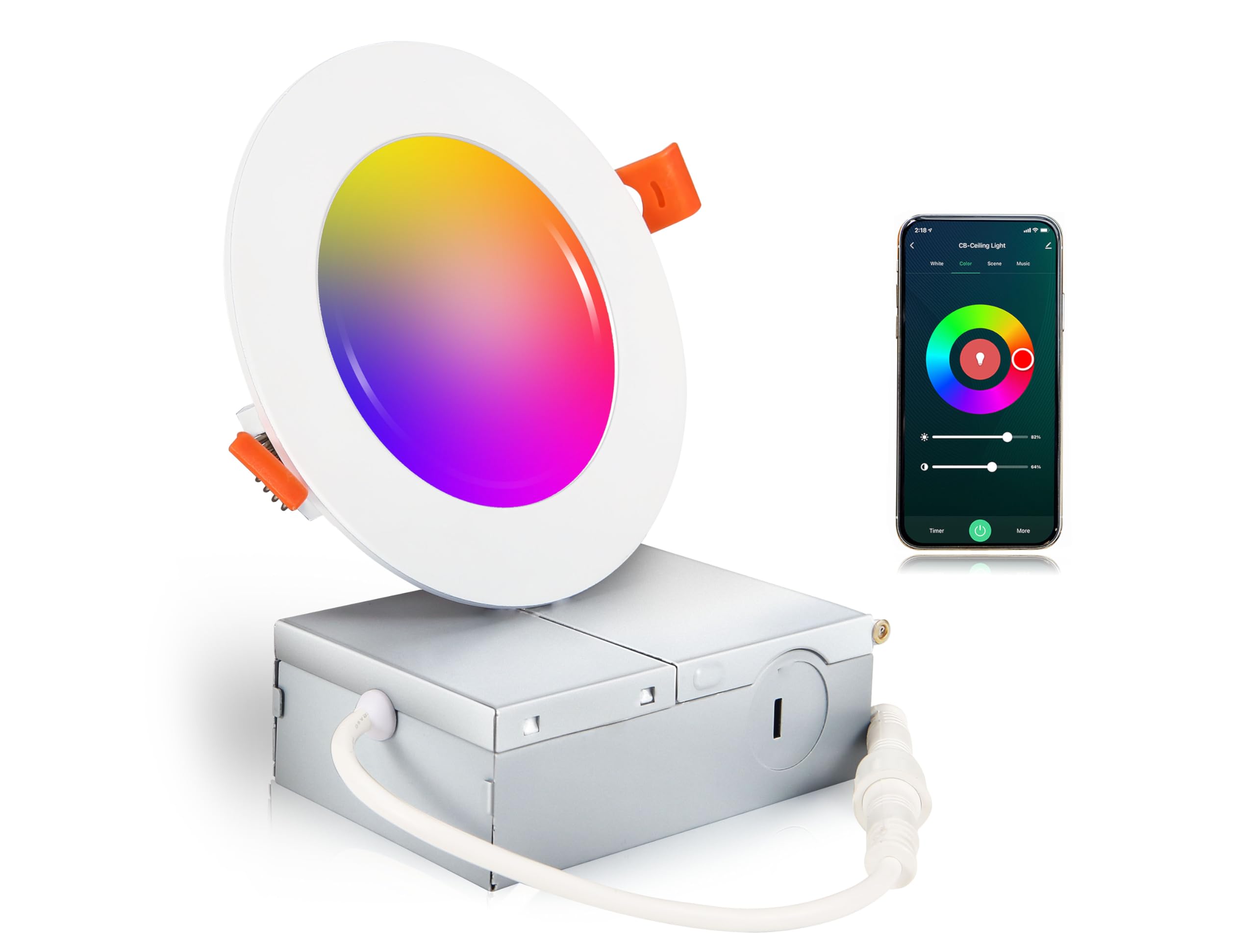 CLOUDY BAY6inch Smart WiFi LED Recessed Lighting,RGBCW Color Changing, Compatible with Alexa and Google Home Assistant, No Hub Required,15W 2700K-6500K,CRI90+,1 Pack