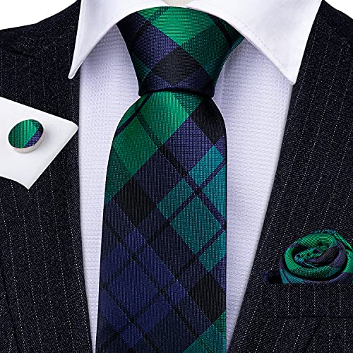 Barry.Wang Tie Set Plaid Necktie Men's Check Handkerchief Cufflinks Sets Formal Business Wedding - Image 4