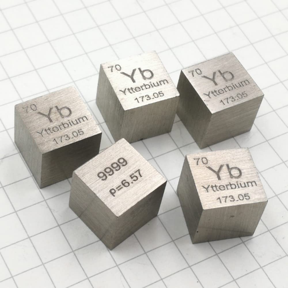 1 cubo de 10 x 10 x 10 mm metálico de itterbio Yb 99,99 % puro ytterbium cubeta maravillosa colección de elementos artesanales