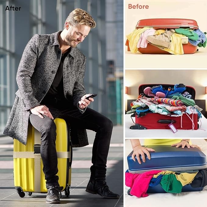 Image of Luggage Straps: Secure Your Belongings, Made Seat Belt Material Size 2 inch X6.5FT Color + 1 ADD A Baggage Belt(1 inchX20 inch Black) (Gold, 4 Pack)
