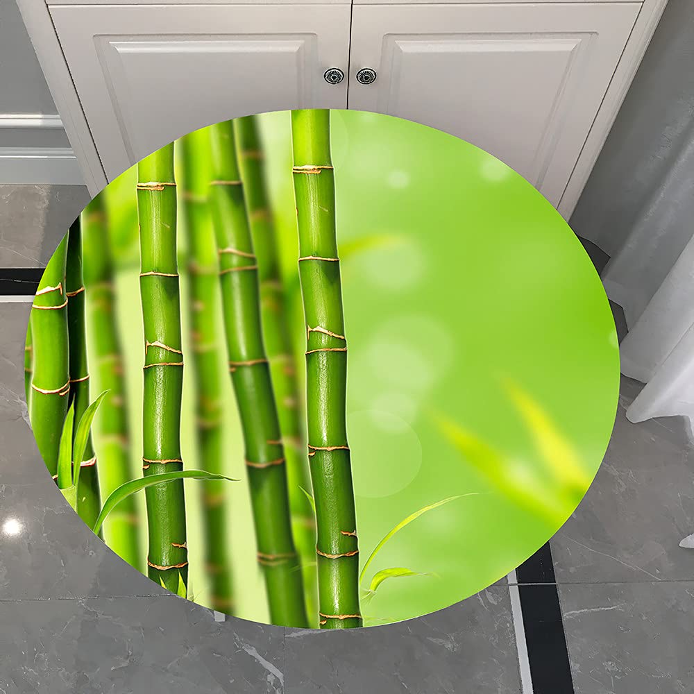 FANSU Protège Table Elastiqué Rond Nappe Anti-Taches Pour La Maison Patio Deck Table À Thé Cuisine Salle À Manger Décoration De Mariage De Fête ( Bambou Vert,Diamètre 120cm