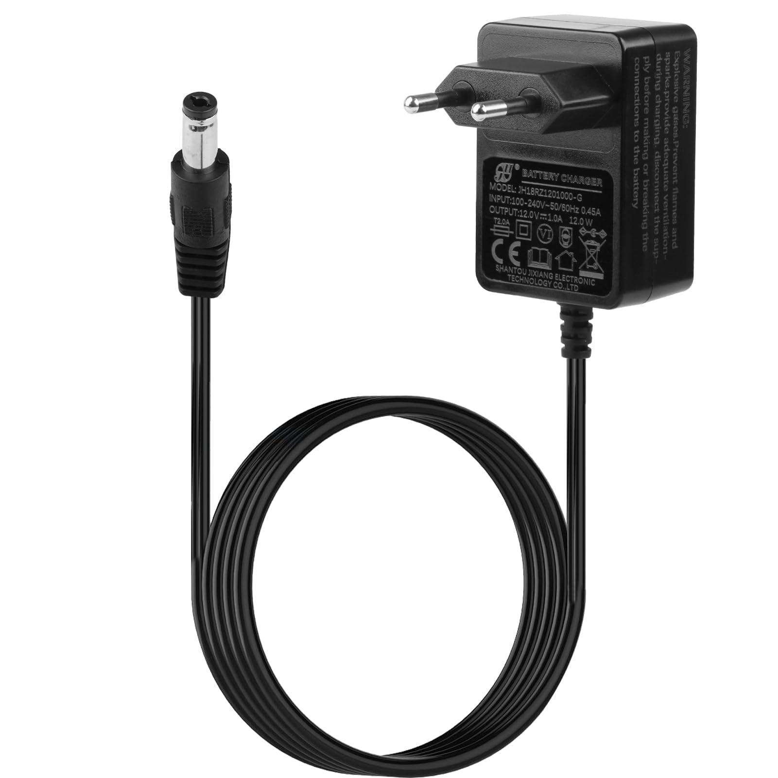 12V 1A Cargador para Coches Eléctricos Niños, Adaptador de Corriente EU para Juguetes Eléctricos SUV, ATV, Moto, Quad, Tractor y Otros 12V 1000mA Vehículos Infantiles, Cable 1.5 m Negro