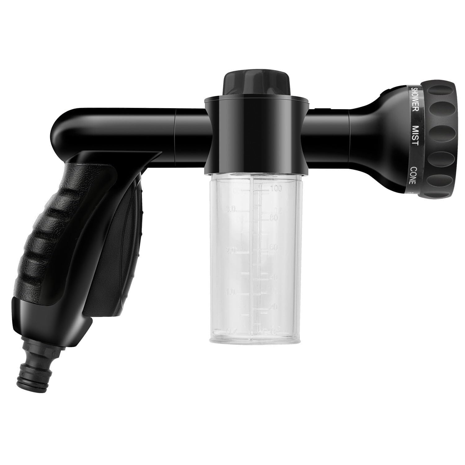 High Pressure 8 Pattern Adjustable Foam Sprayer Garden Hose Nozzle with Soap Dispenser, for Car Washing