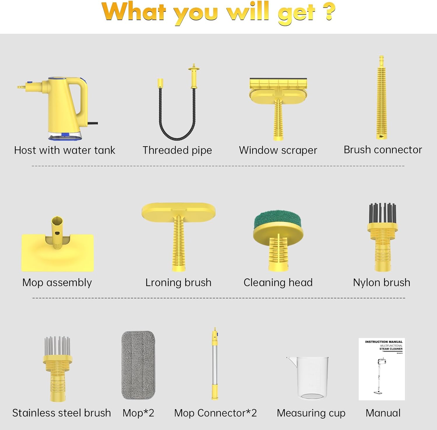 Steam Mop with Detachable Handheld Steam Cleaner for Home Cleaning,13OZ Water Tank,with Handheld 6-in-1 Multi-function Attachments for Hardwood Floors,Clothes,Windows,Tiles Grout and Furniture