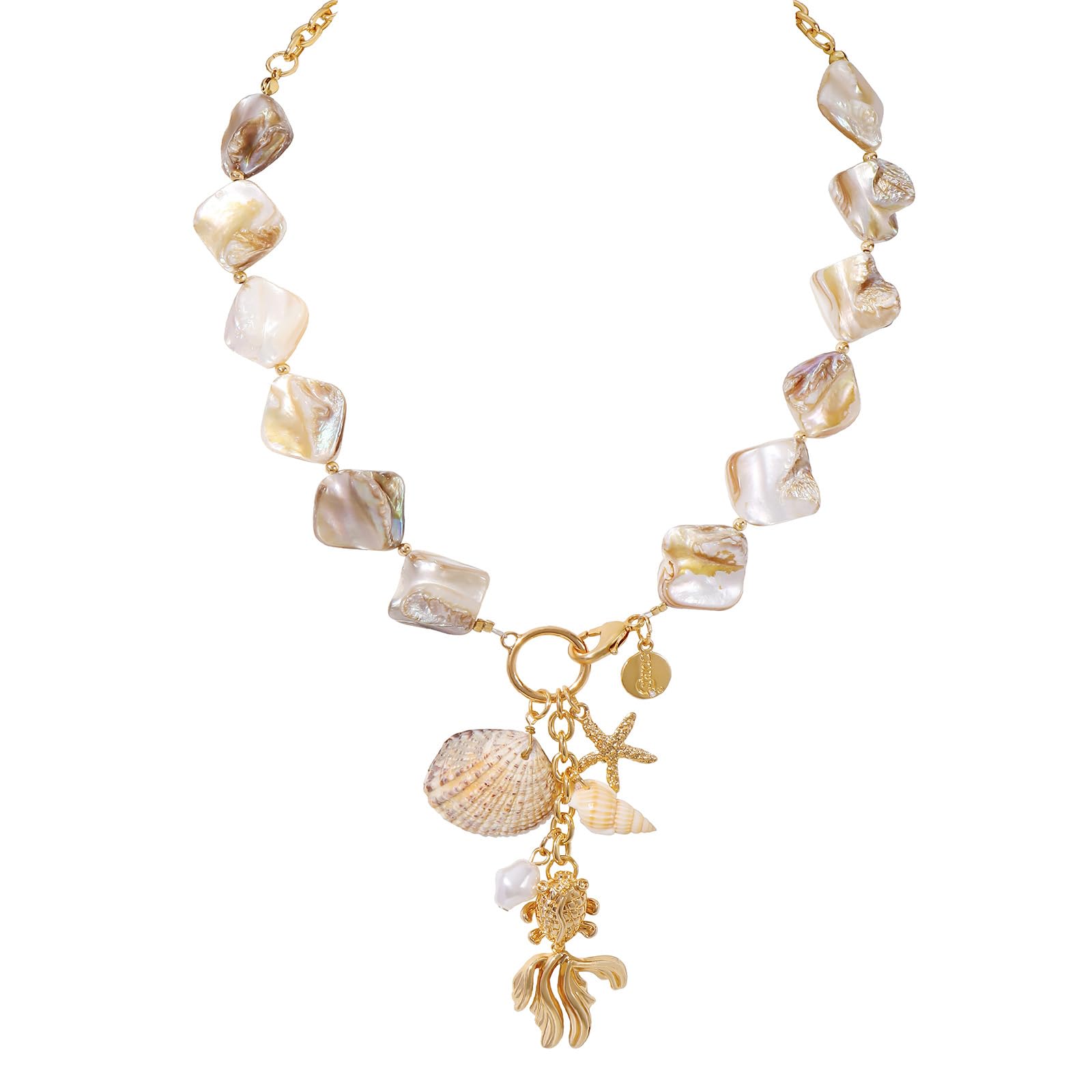 Coiris Natural Seashell Choker Necklaces Earrings Jewelry Set for Women Starfish Shell Freshwater Pearl Collar Necklaces for Women Irregular Mother of Pearl Jewelry Set