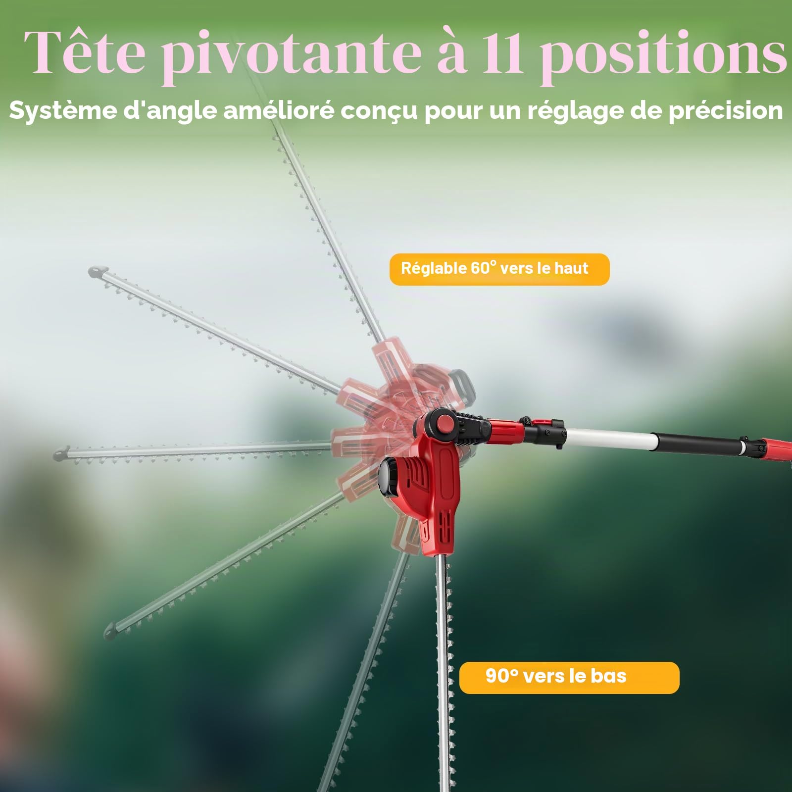 Taille-haie télescopique sans fil compatible avec Milwaukee m18, portée maximale de 2,97 m, longueur de coupe de 41 cm, tête rotative à 11 positions avec bandoulière pour élagage d'arbustes