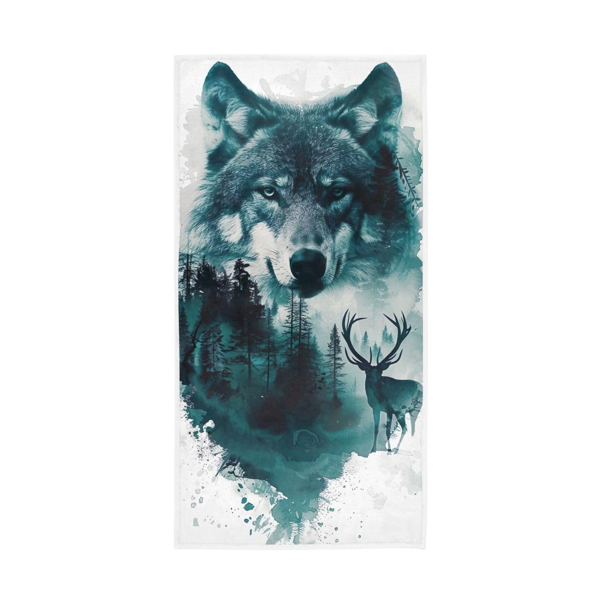 LSRCPD Watercolor Deer Wolf Hand Towel, 15 x 30 Inches, Soft Highly Absorbent Towels for Bathroom Gym Shower