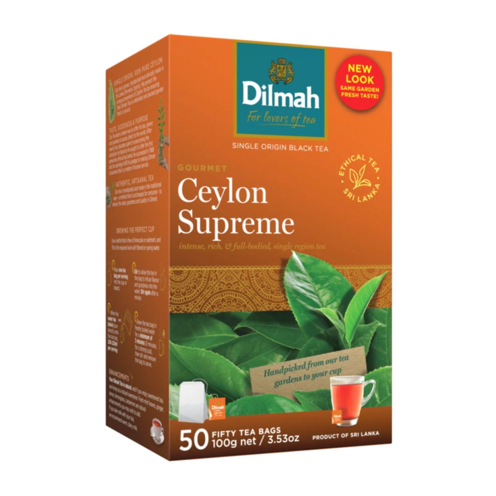 Dilmah Ceylon Supreme Tea - 50 Tea Bags in Foil Pouch - Finest Pure Ceylon Black Tea Box -100g (3.53 oz)