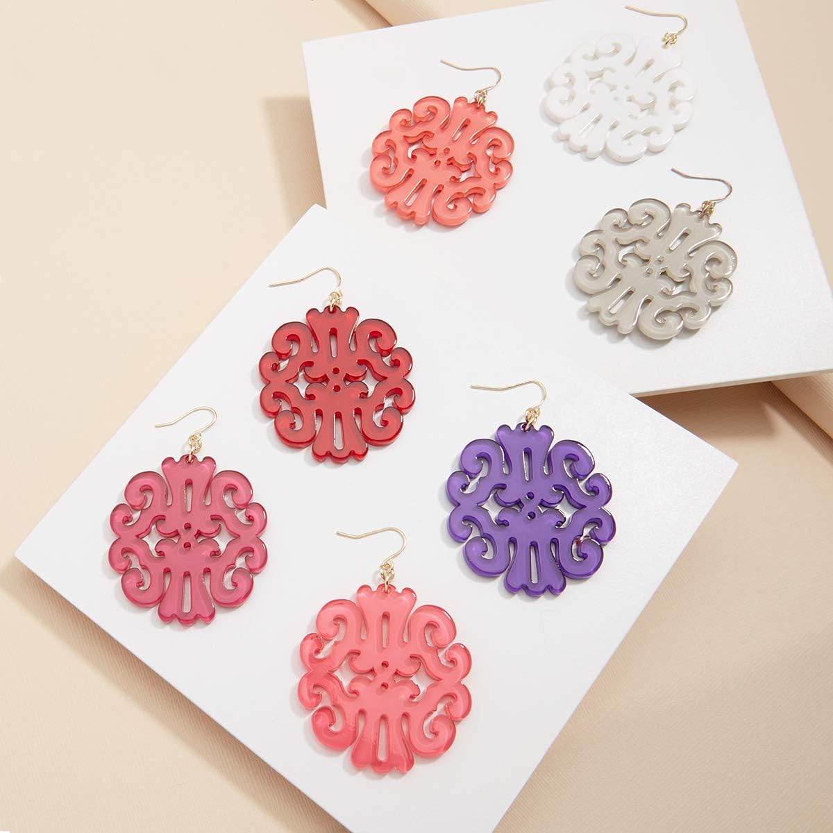 ZENZII Acrylic Resin Earrings for Women Girls Statement Swirl Drop Dangle Lightweight Earrings summer color Coral