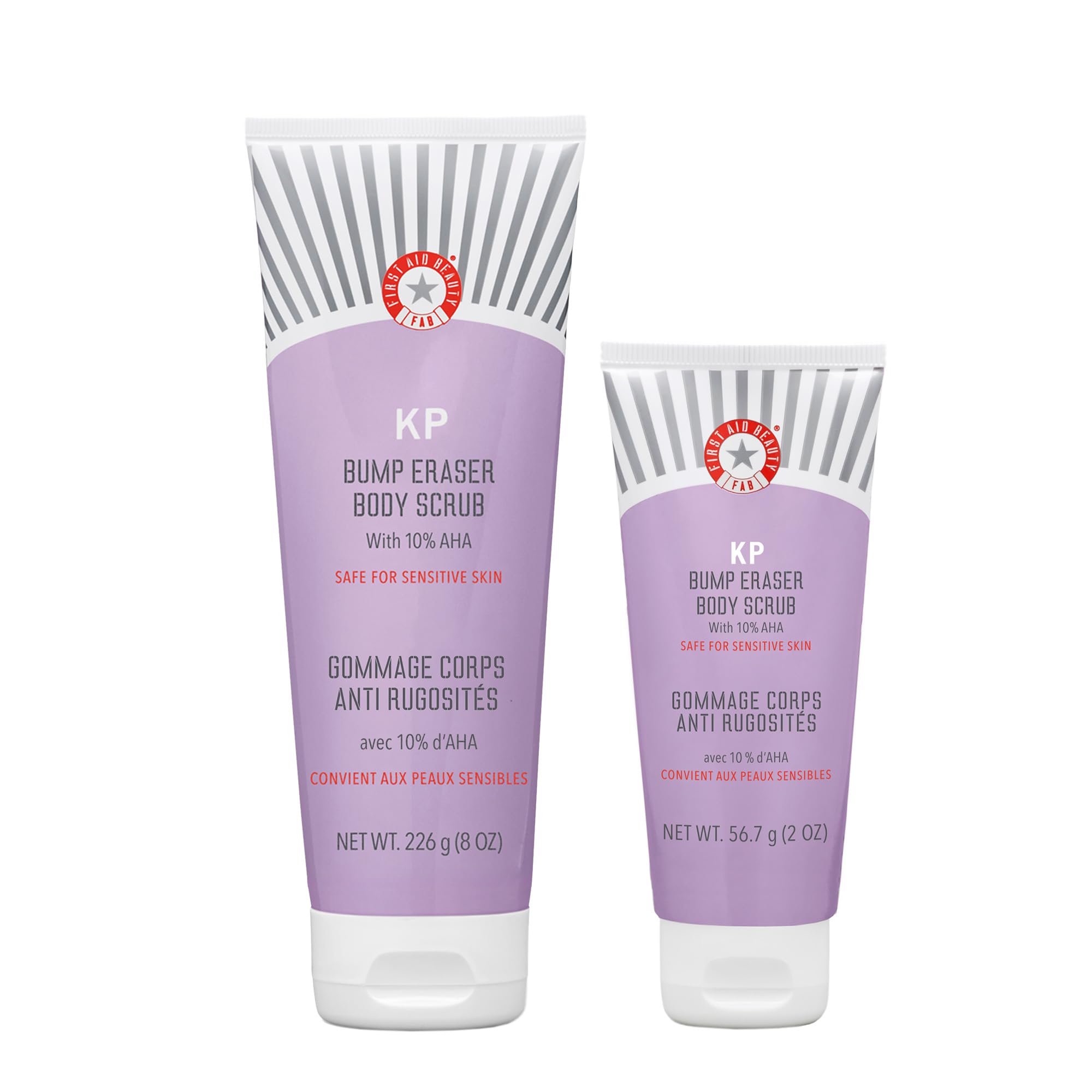 First Aid Beauty - KP Bump Eraser Body Scrub with 10% AHA, Keratosis Pilaris Skin Exfoliater with Glycolic and Lactic acids, Helps Reduce Chicken Skin Bumps, Safe for Sensitive Skin, 8 oz + Bonus, 2ct
