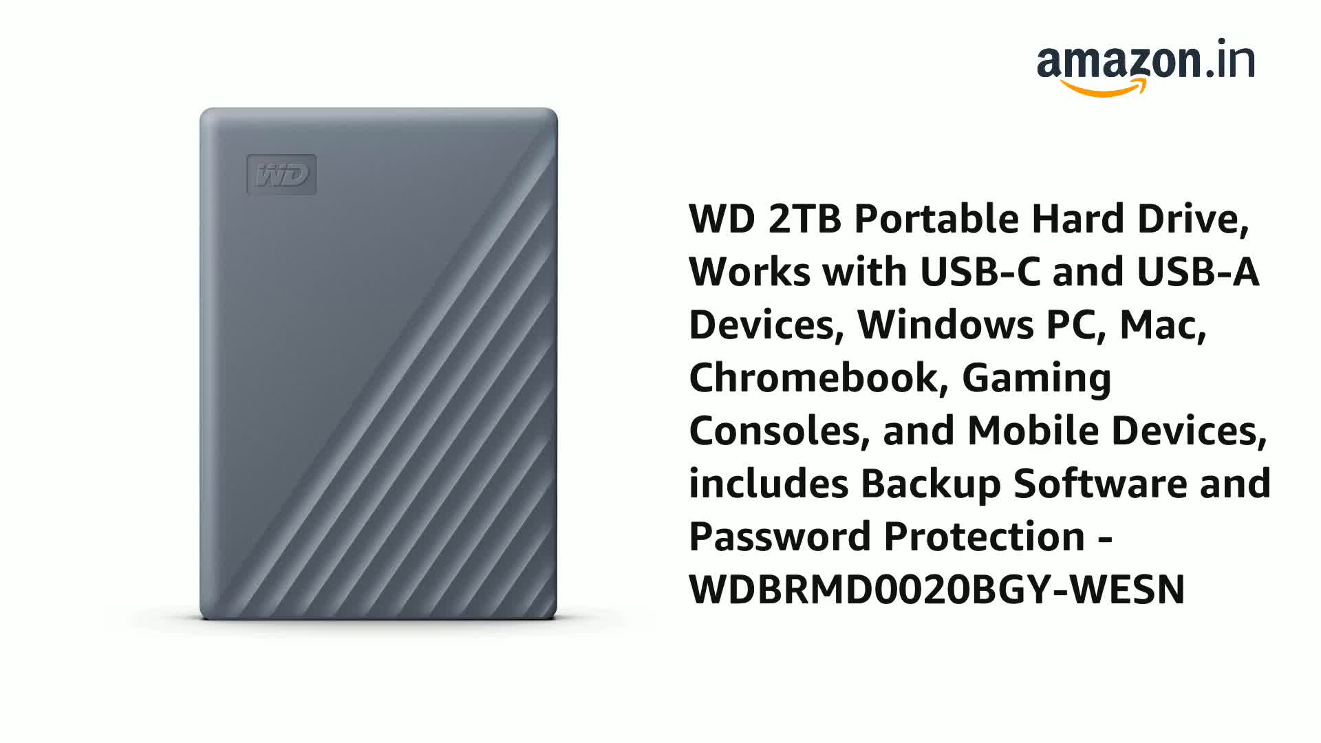 WD 2TB Portable Hard Drive, Works with USB-C and USB-A Devices