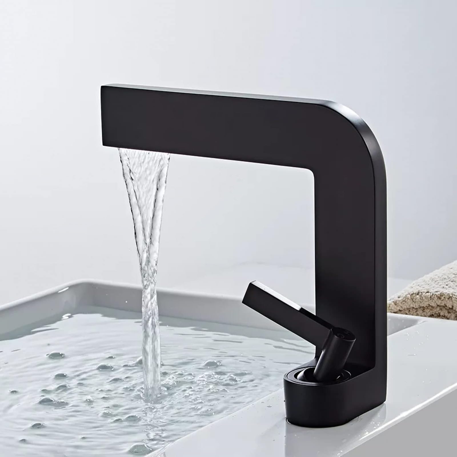VFfotO Rubinetti per lavabo nero opaco rubinetto lavabo cromato design quadrato lavandino del bagno gru miscelatore acqua calda fredda