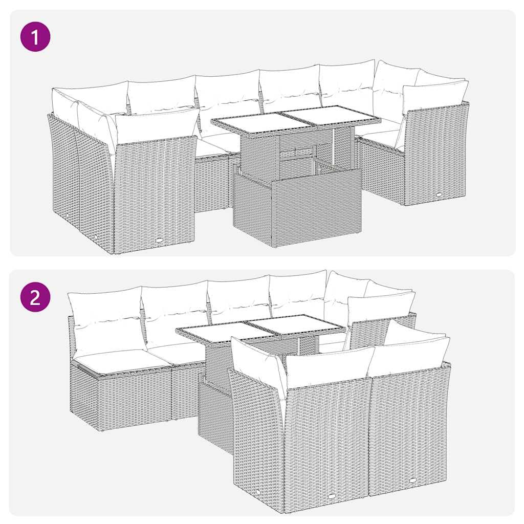 Juego de muebles de jardín de ratán de 8 piezas, muebles de jardín con espacio de almacenamiento, incluye cojines de asiento y respaldo, conjunto modular para terraza y jardín, color negro y