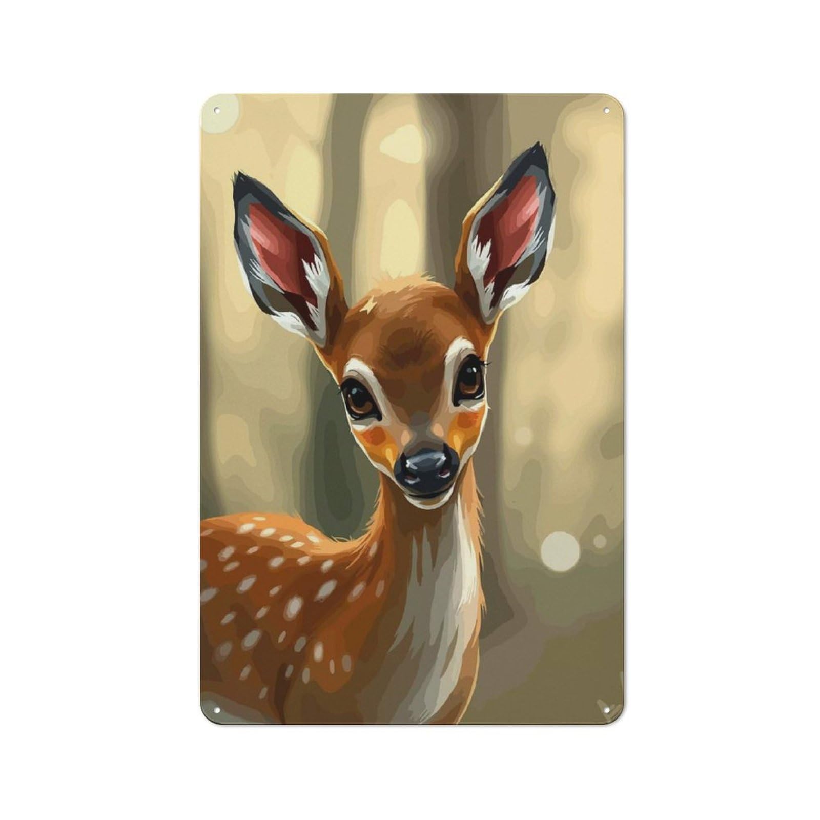 Junmoney Cute Fawn Portrait In Forest Decorative Metal Sign 30X20cm, Creative Studio Wall Plaque For Hobby Room, Office, Lounge Or Living Room