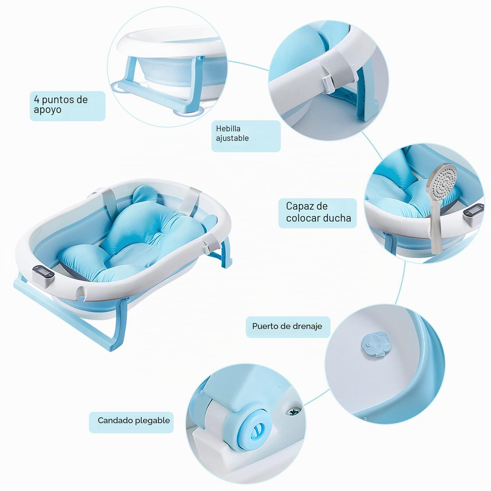 SONARIN Bañera de Bebé Plegable con Sensor de Temperatura,Tina para Bebe,Bañera de Ducha Portátil Antideslizante con Cojín para Recién Nacidos Niños,Drenaje Rápido(Rosa)
