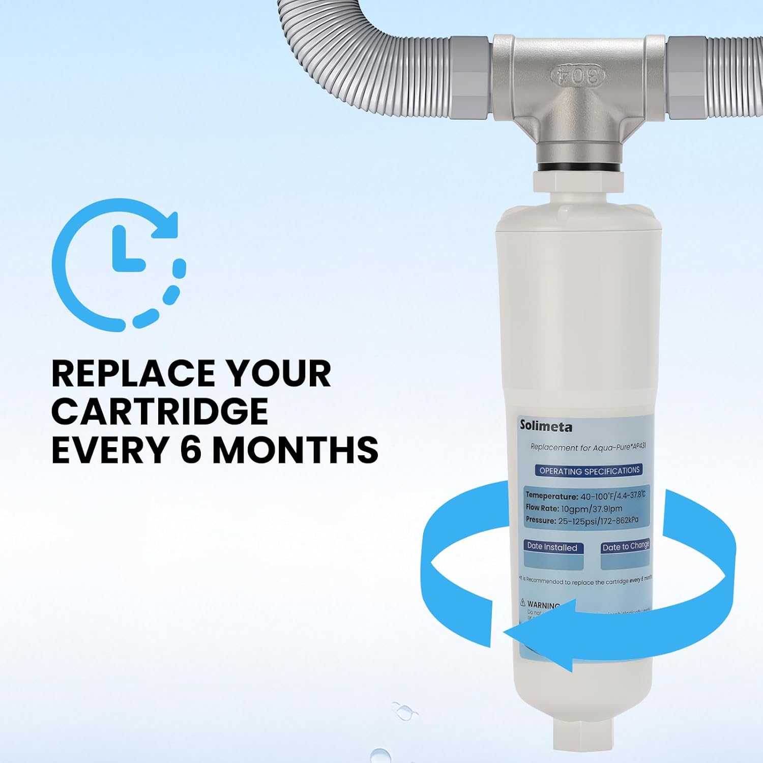 Solimeta Scale Inhibitor Filter Cartridge for 3M Aqua-Pure AP430SS/AP431, 3/4" NPT, 10 GPM Whole House Anti-Limescale, BPA-Free, Leak-Proof