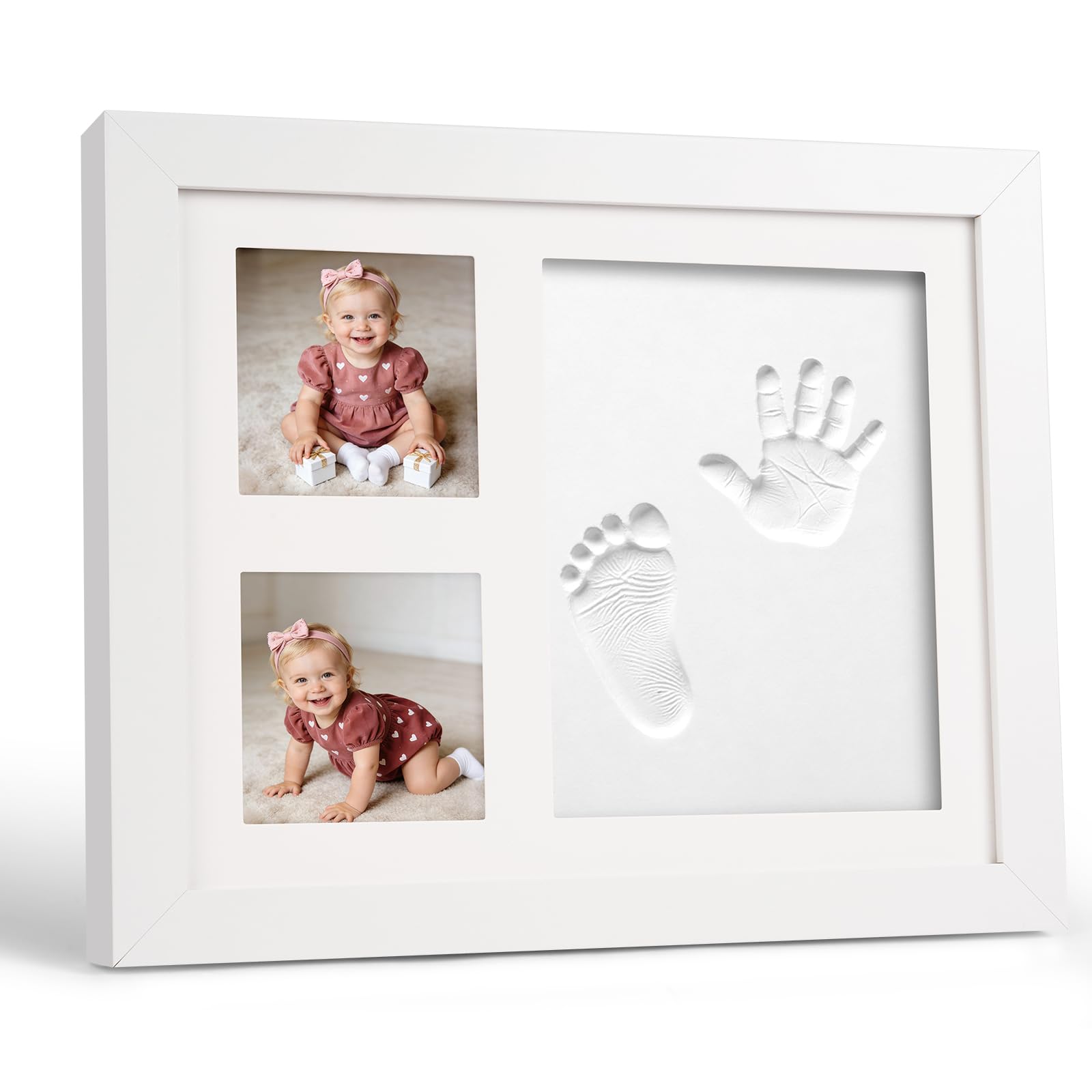 Vicloon Cadre Empreinte Bébé, Kit Empreinte Bebe pour Cadeau Bebe Naissance, Cadre Photo Souvenir, Cadeau de Naissance Personnalisé (À Trois Trous)