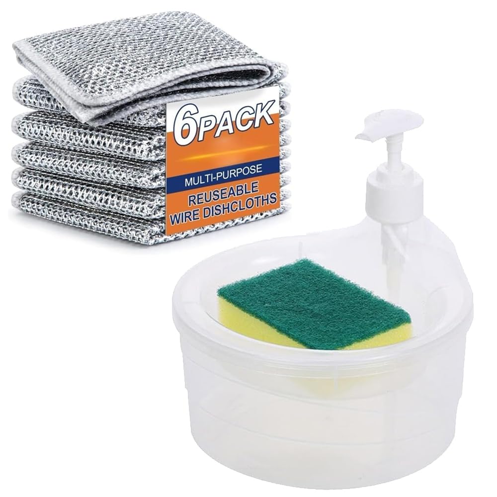 VYOOx Smarty 2 in 1 Soap Dispenser+6 Pice Dish Cloth for Dishwasher Liquid Holder, Liquid Dispenser Through Pump with Sponge