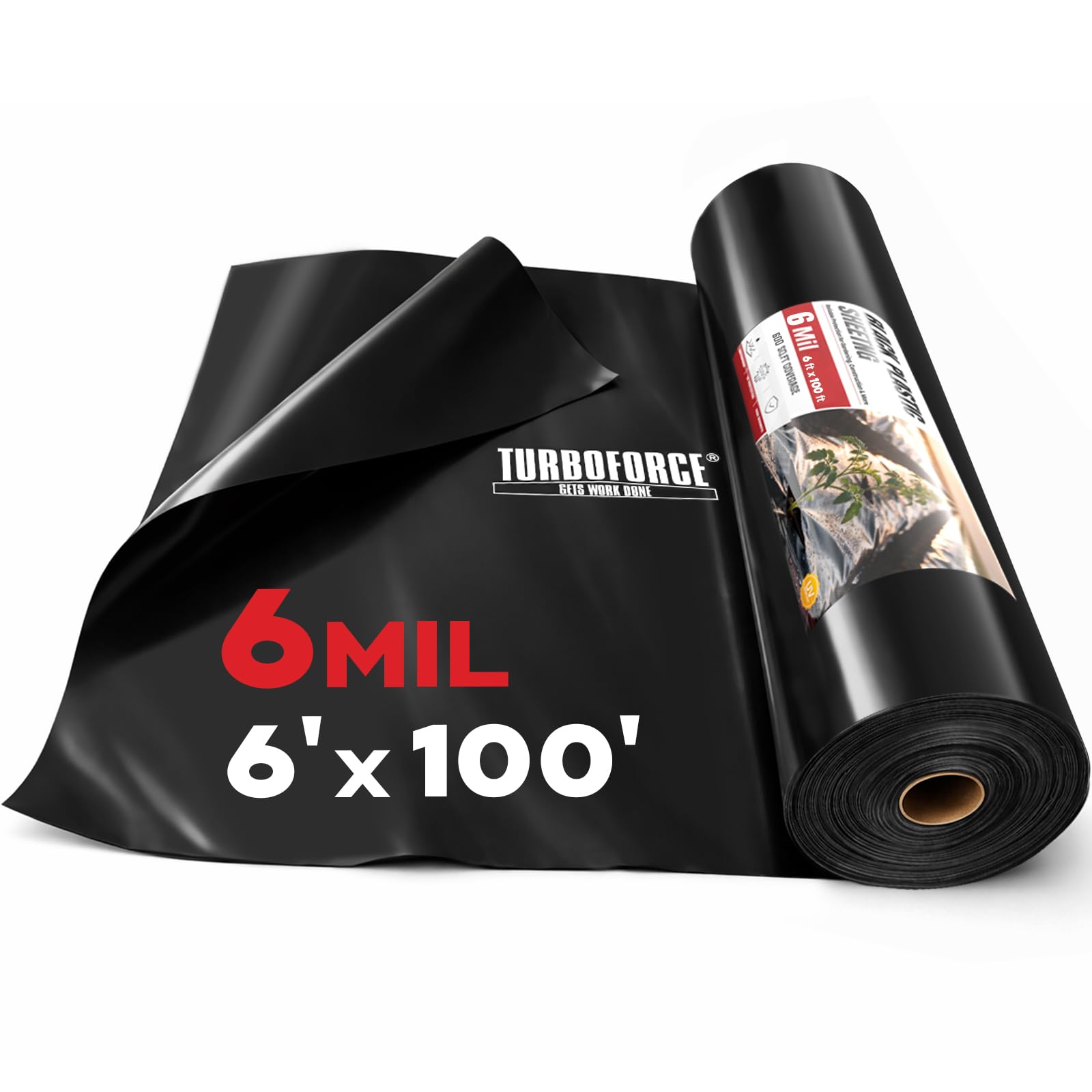 6 Mil Black Plastic Sheeting (6' x 100') - Heavy Duty, Waterproof, UV Resistant Polyethylene Sheeting Roll for Greenhouse, Vapor Barrier, Construction, Garden &amp; Ground Cover, Black