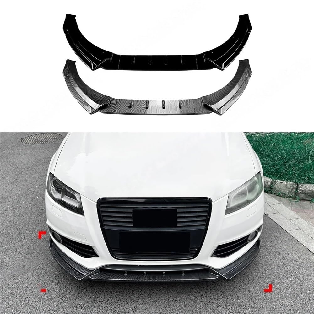 Dolny rozdzielacz dyfuzor Spoiler czarny błyszczący zestawy karoseryjne Tuning zderzak przedni Canard warga wykończenia kompatybilny dla Audi A3 8P S-Line FL 2008-2013(Carbon Look)