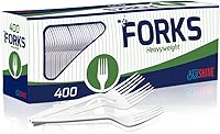 Blueshine 400 Pack Extra Heavyweight Disposable White Plastic Forks - Heavy Duty Sturdy Utensils for Parties, Catering, BBQs & Daily Use