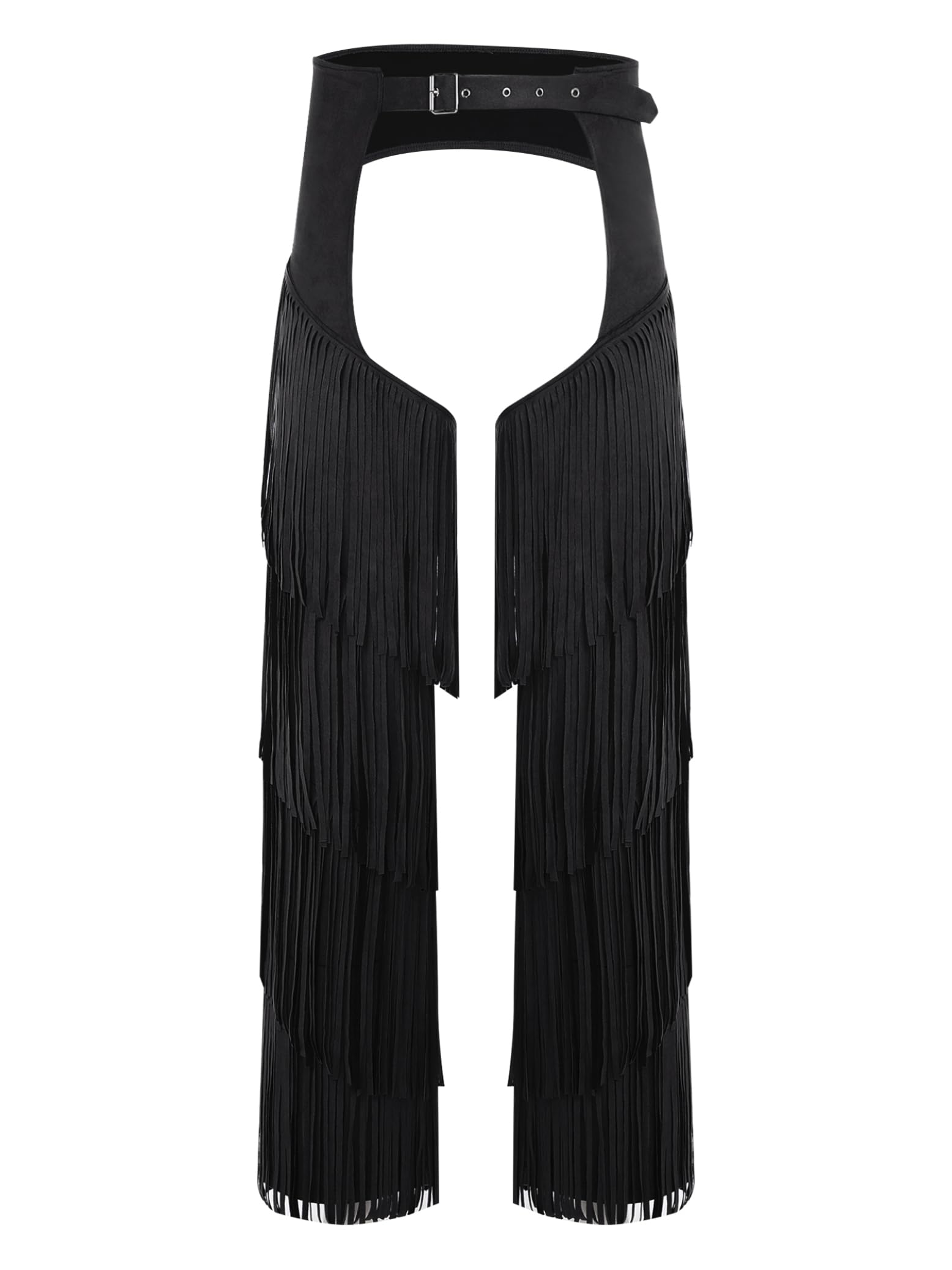 Eandarui Mens Western Cowboy Chaps Pants Adults Fancy Dress Suede Fringe Motorcycle Trouser Black L