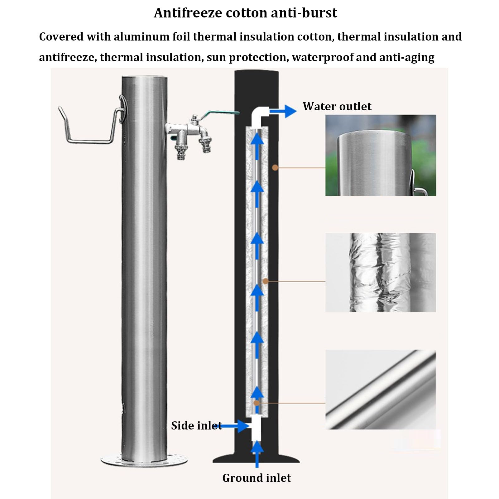 Colonna d'acqua verticale in acciaio inox con rubinetto, supporto per tubo da giardino autoportante per fontana decorativa per esterni, perfetto per terrazze e giardini