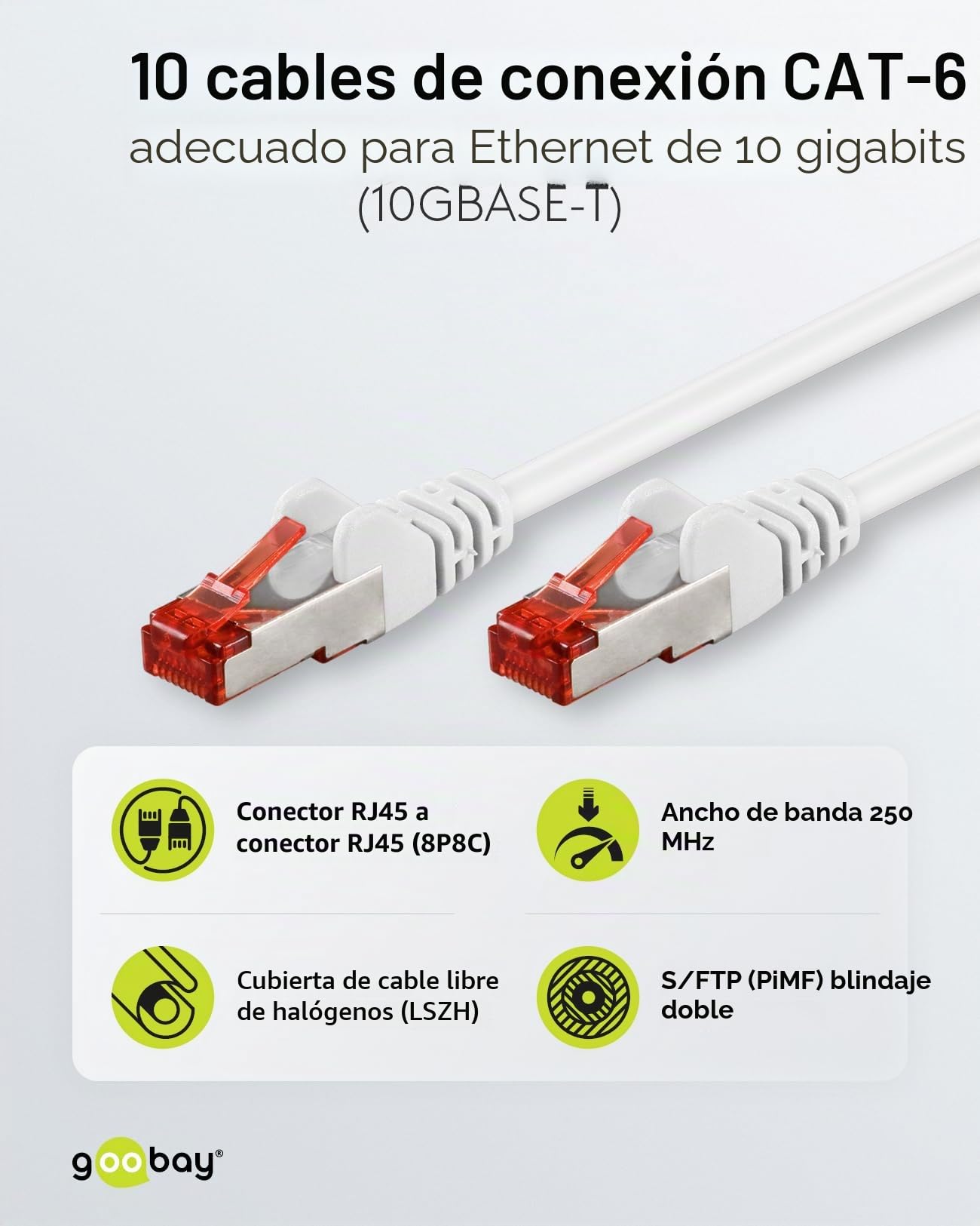 Goobay Cable de red/Cat. 6, 10 unidades, apantallado, S/FTP/CU, cable de Ethernet, PiMF, LSZH/Cat 6, 10 Gbit/s, 10 x 3m, 65988, 3metro, blanco
