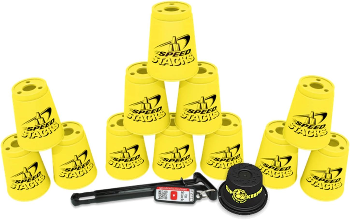 Speed Stacks Custom Combo Set: 12 NEON Yellow Cups, Cup Keeper, Quick Release Stem
