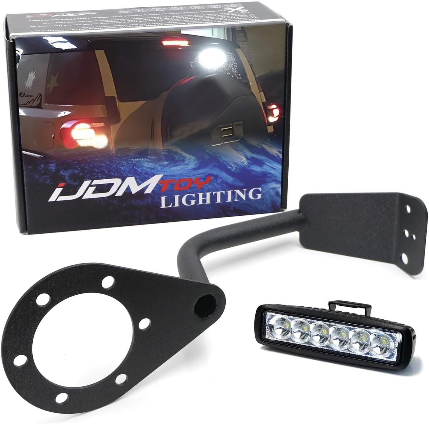 iJDMTOY Rear Tire Carrier 6-Inch Mini LED Light Bar Kit, Compatible with Toyota 2007-2014 FJ Cruiser, Including 18W LED Lightbar, Spare Tire Location Mounting Brackets & Relay Wires