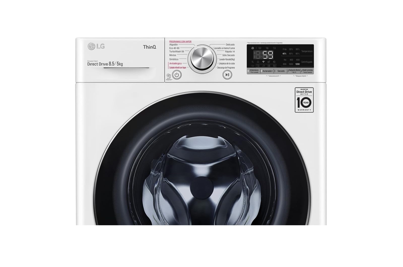 LG F2DV5S85S2W Lavadora secadora, Carga frontal, 1400RPM, Inteligencia artificial, Blanco, 8.5/5 kg