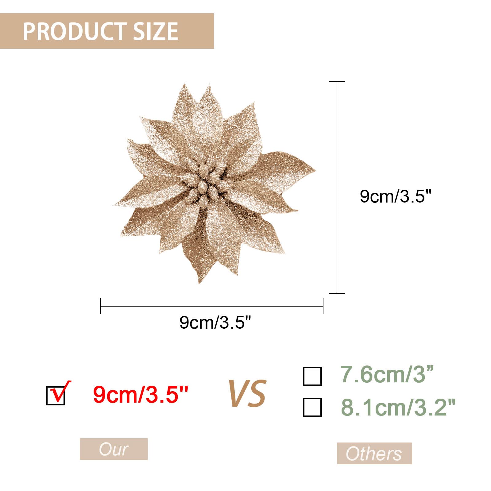 Yueshop 10 Pcs Glitter Christmas Flowers with Artificial Poinsettia Flower Christmas Tree Flower Decorations Xmas Tree Ornaments (White - Image 3