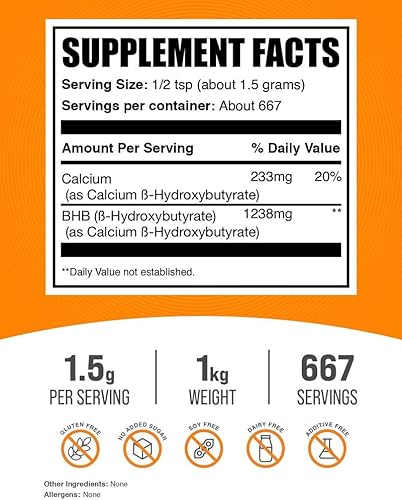 Miniatura 8 de BulkSupplements. com Calcio BHB Powder - Suplemento Keto BHB - Polvo de cetonas exógenas BHB - Polvo de hidroxibutirato beta - Polvo de sales BHB -