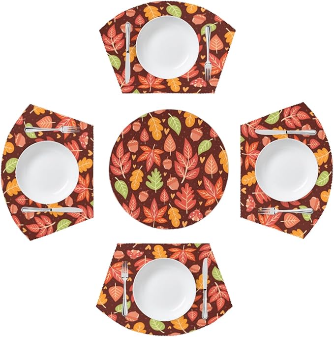 Review Fall Autumn Maple Acorns Wedge Placemats Set of 4 4 Wedge Table mats and 1 Round Place mat Heat Resistant Washable Dining Table for Kitchen Patio Party Decor Cloth Placemat Review Fall Autumn Maple Acorns Wedge Placemats Set of 4 4 Wedge Table mats and 1 Round Place mat Heat Resistant Washable Dining Table for Kitchen Patio Party Decor Cloth Placemat