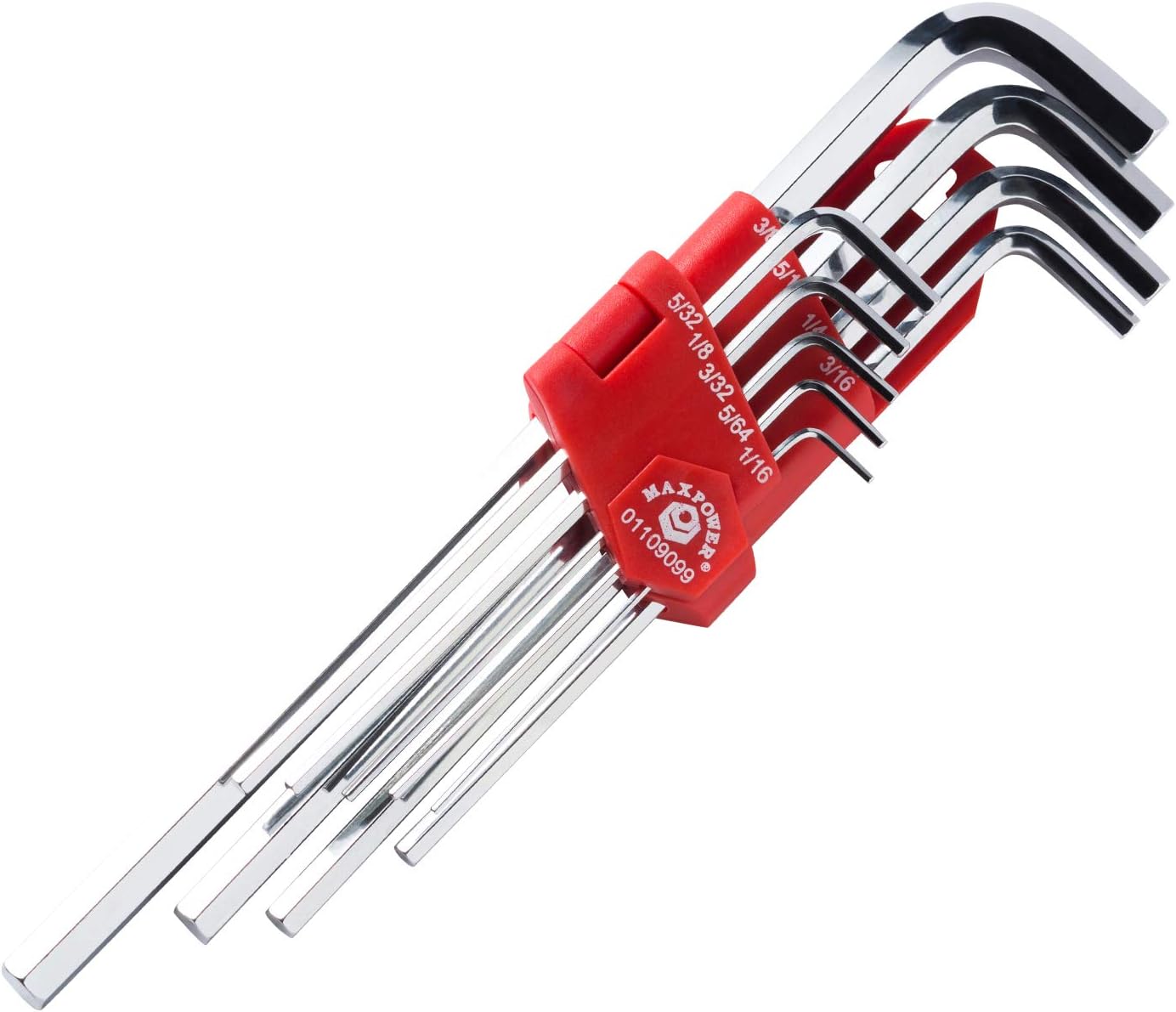 MAXPOWER9pc Extra Long Arm Hex Key Set - SAE - Industrial Grade Allen Wrench Set Chrome Vanadium (CR-V) Finished