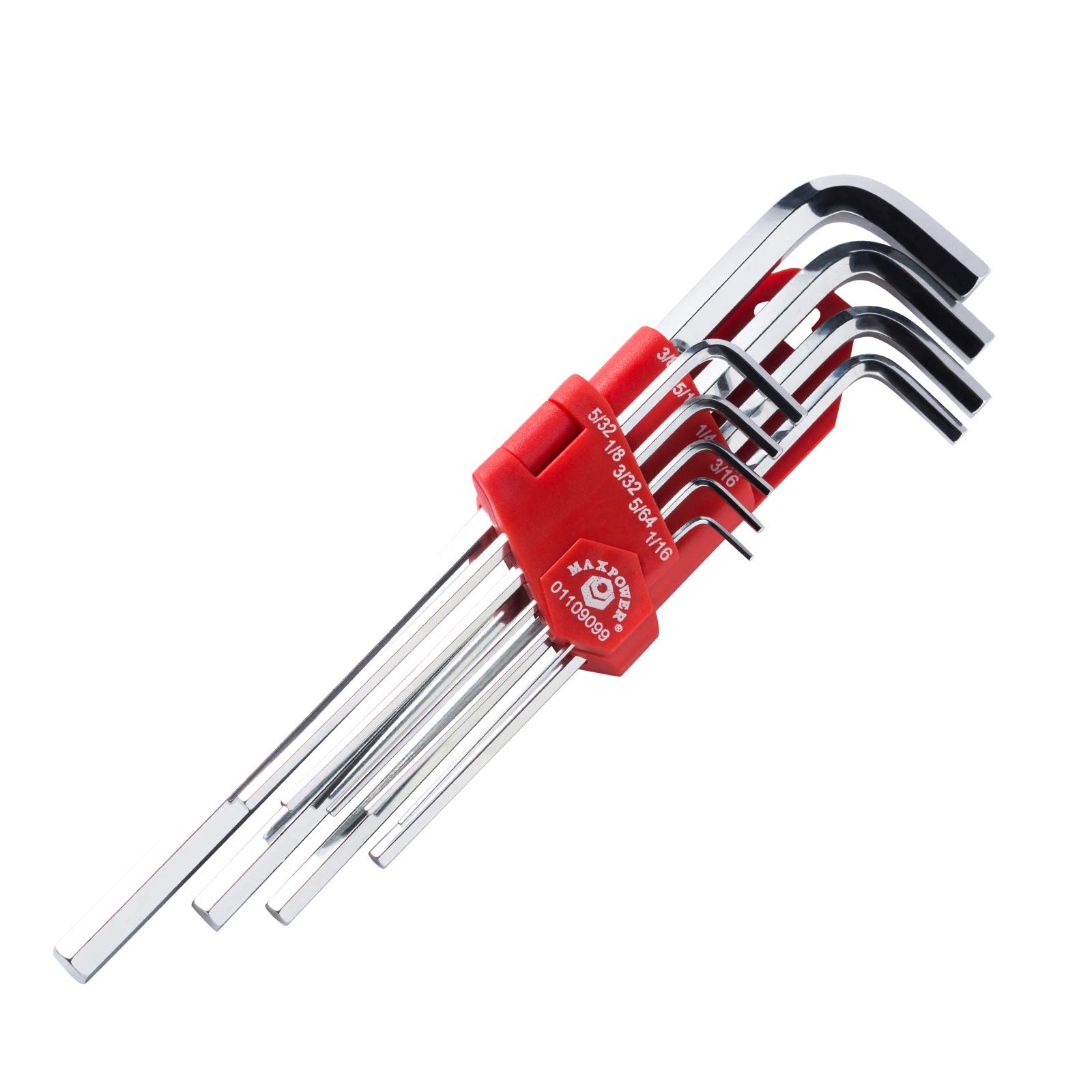MAXPOWER9pc Extra Long Arm Hex Key Set - SAE - Industrial Grade Allen Wrench Set Chrome Vanadium (CR-V) Finished