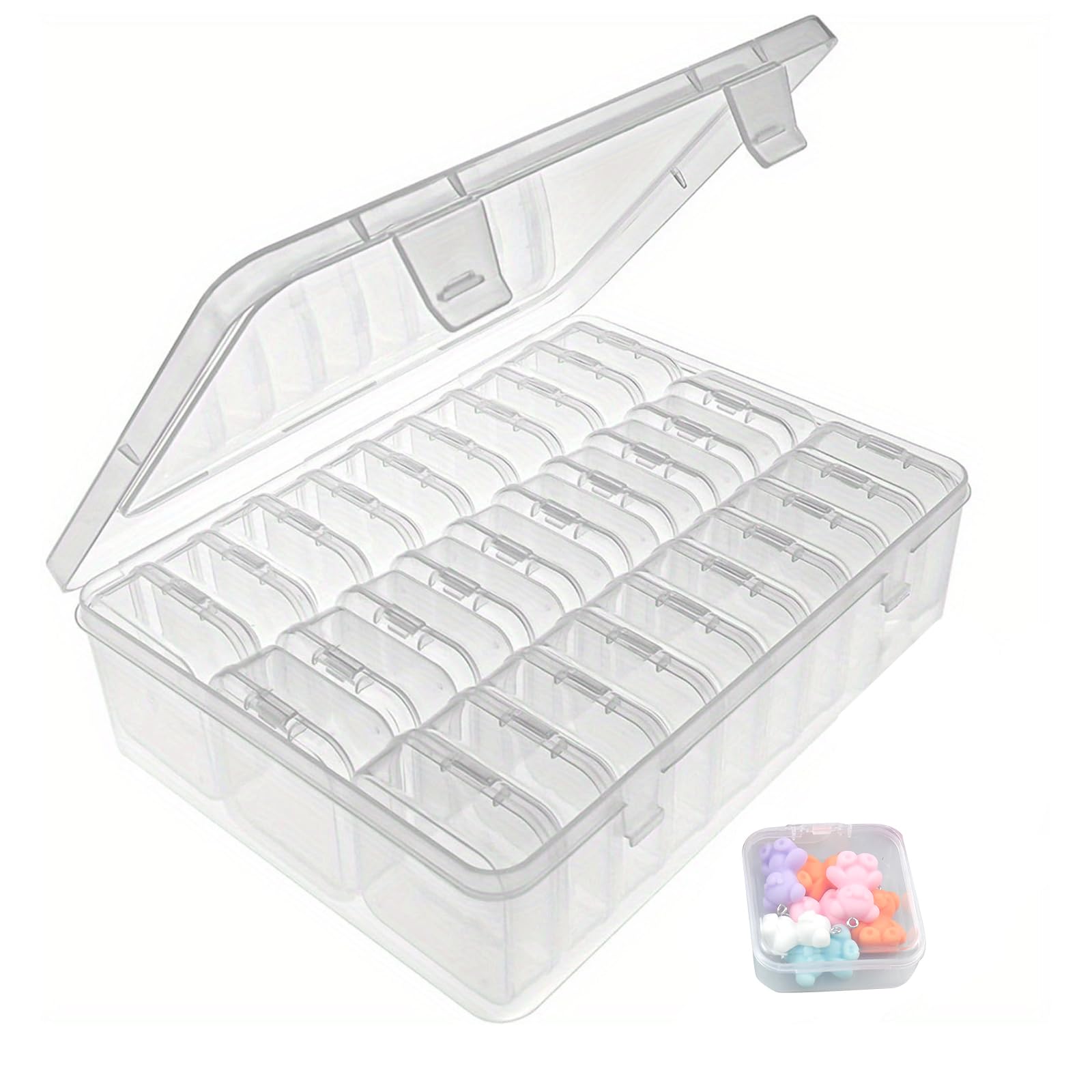 Rongxze 30 Piezas Cajitas Organizadoras, Cajas Almacenaje Plastico Pequeñas con Tapa, Caja Organizadora de CuentasTransparente para Cuentas, Pastillas, Dulce (Blanco)