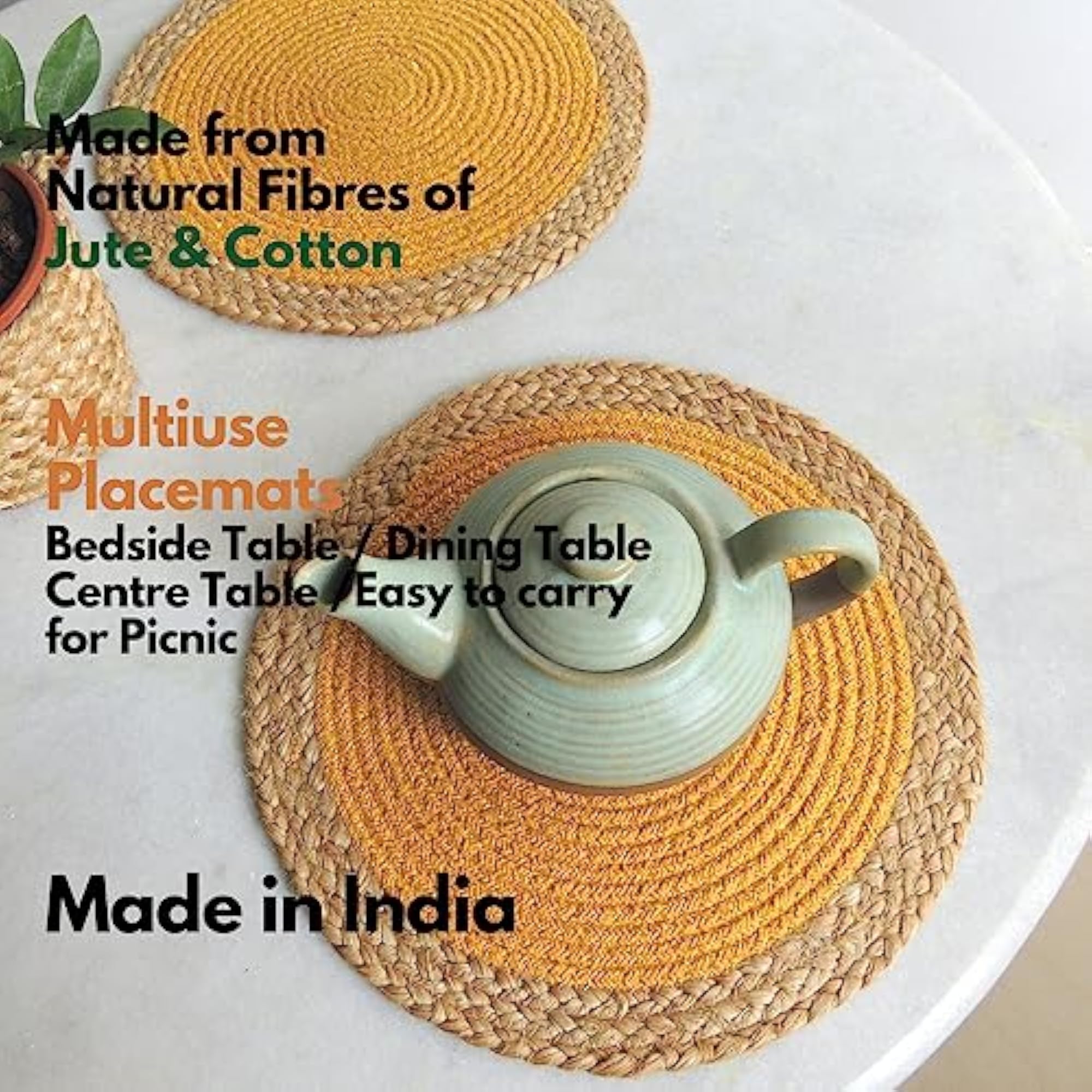 Set of 4 Round Dining Table Mats, Yellow
