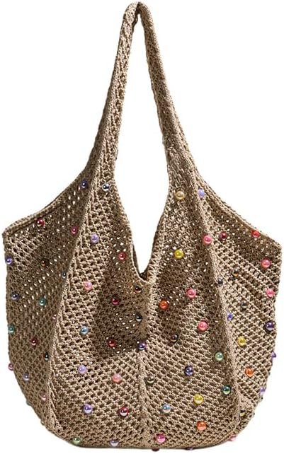 2026 New Seaside Vacation Style Beach Shoulder Tote Woven Bag Female Large Capacity Shopping Bag Crochet Tote Bag