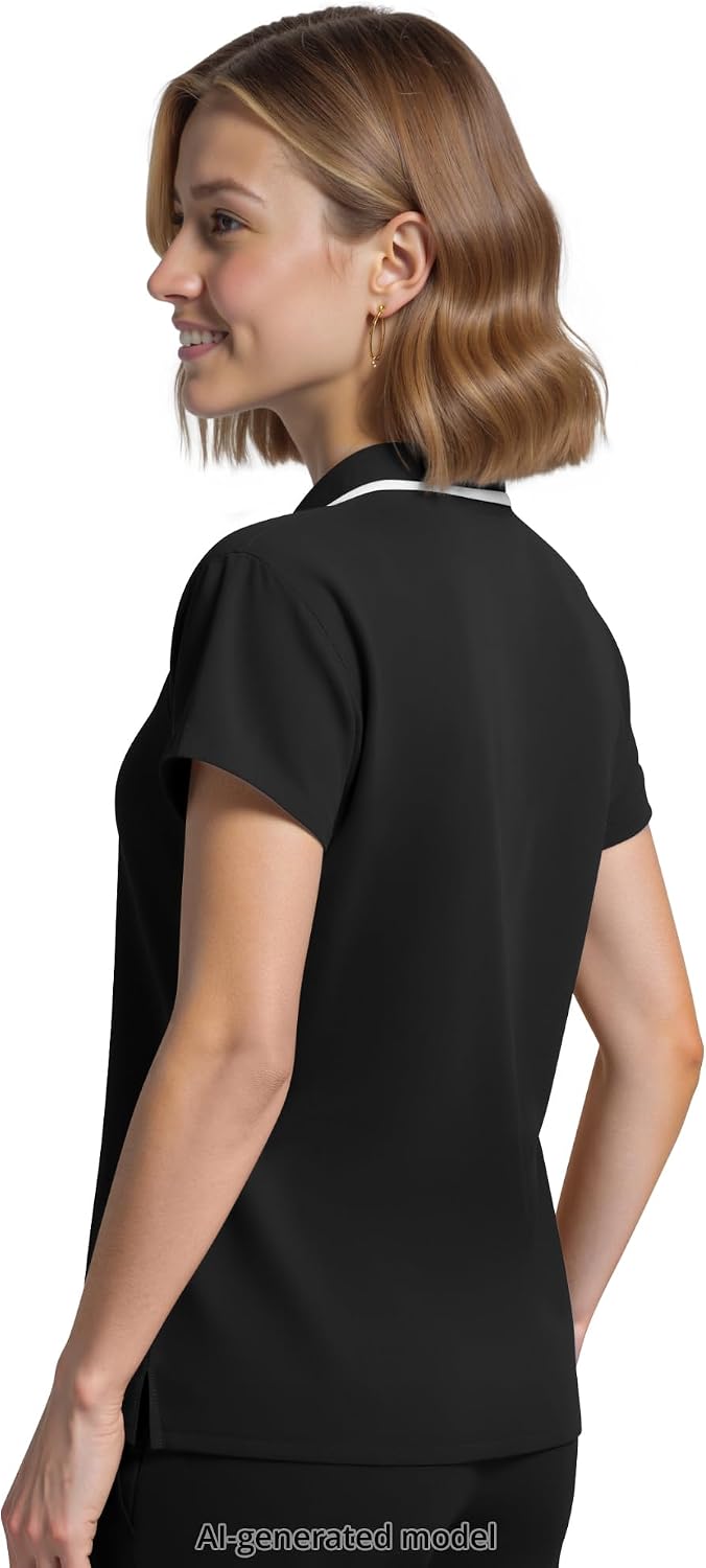 Scrub Tops for Women, Medical Short Length Zip-Front Polo Scrub Top | Cute Youthful Style, Chest Pocket, Pen Slot, Side Vents. For Nurses, Clinics, Long Shifts, Daily Medical Tops