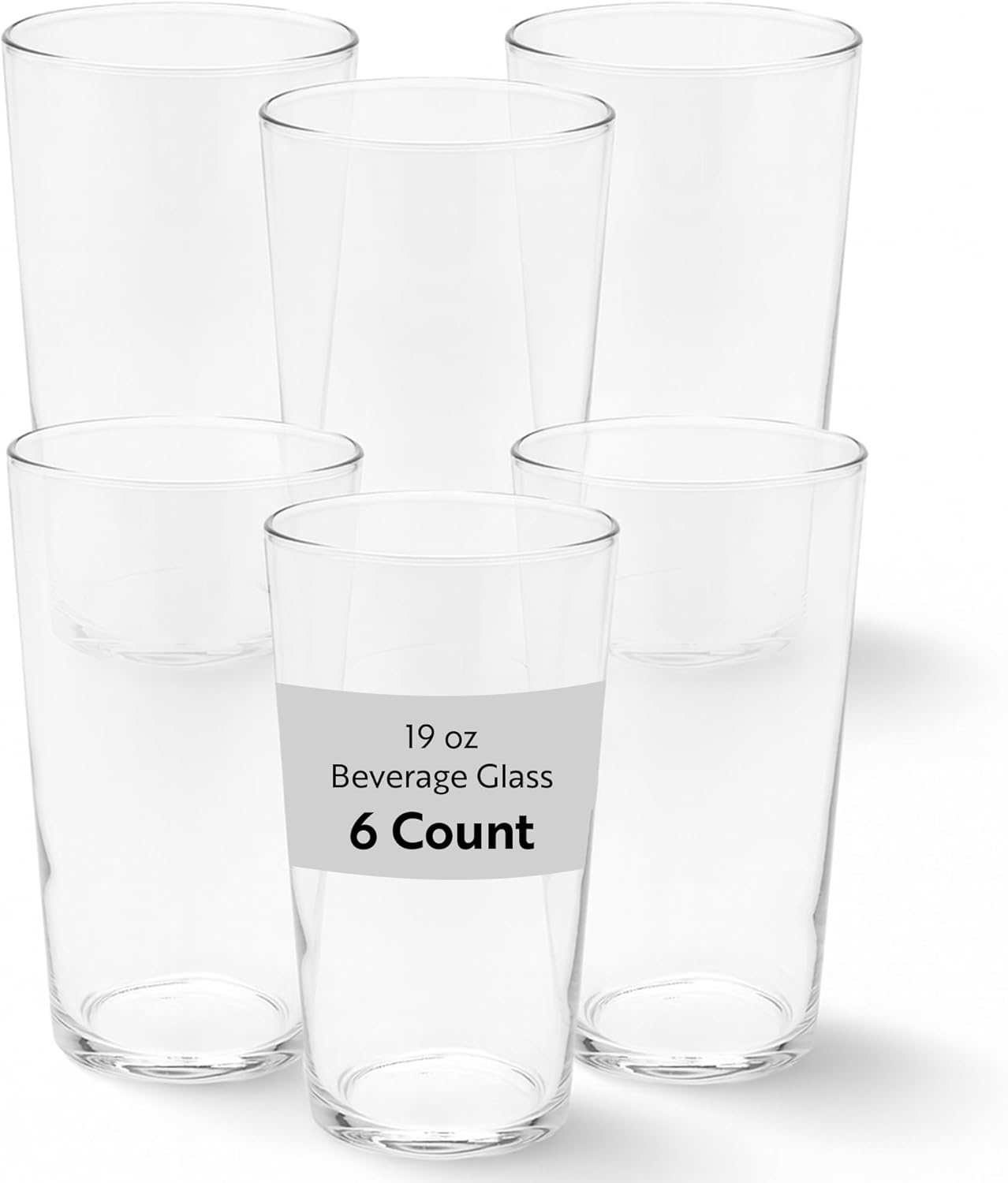 Restaurantware Sumi 19 Ounce Beverage Glasses Set of 6 Fine-Blown Large Drinking Glasses - Tempered Glass Water Glasses Water Juices Or Sodas For Restaurants or Homes