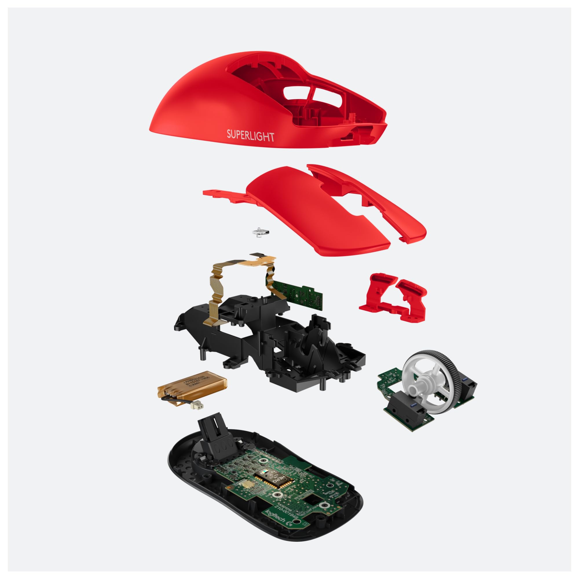Logitech G PRO SUPERLIGHT Wireless Gaming Mouse, Lekka 63 g, HERO 25K Sensor, 25600 DPI, 5 programowalnych przycisków, Długa Żywotność Baterii, Wbudowana Pamięć, dla esportu, PC/Mac - Czerwony