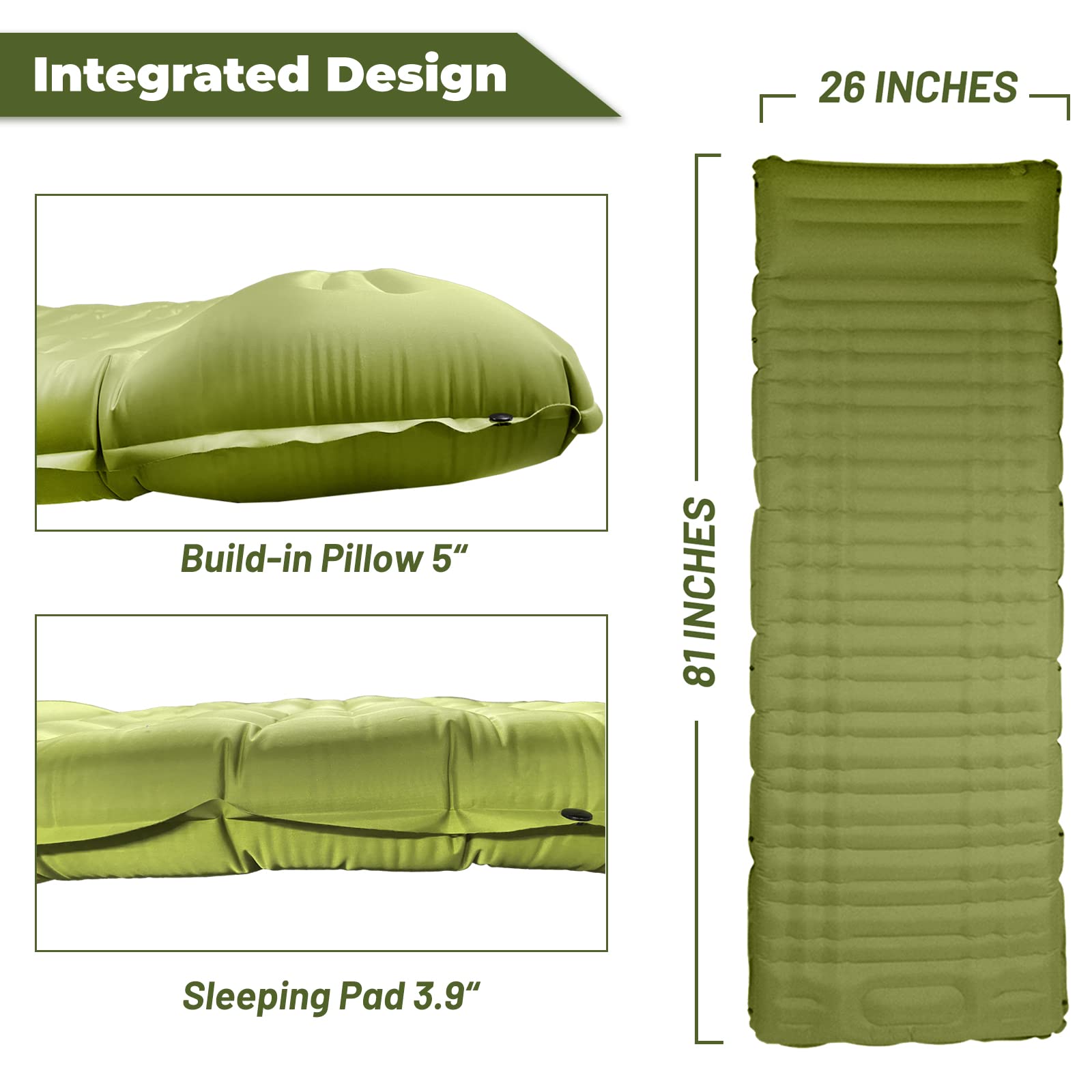 Colchoneta inflable para dormir para camping, grosor de 3.9 pulgadas, colchoneta inflable, colchón de aire ligero, almohadilla de aire, mochilero, inflable, compacto 2